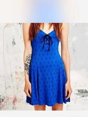 Urban Outfitters Royal Blue Lace-Up Skater Dress